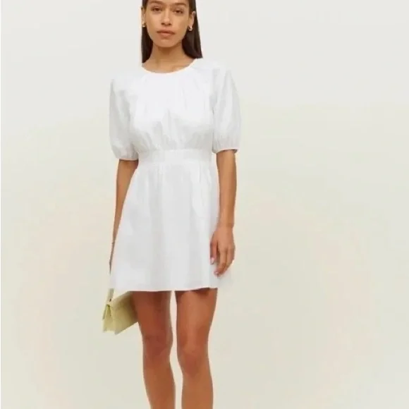 knee length dresses for ladies White Linen Dress with Sleeves and Pockets main image 0